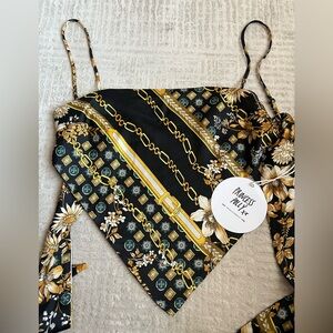 NWT. Princess Polly Black and Gold Chain Floral Top